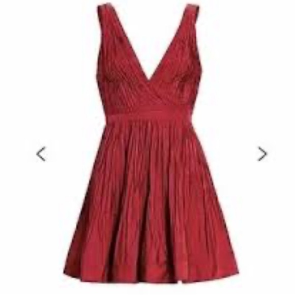 Alexie Marilou red pleated v-neck fit flare dress 37944 - Picture 15 of 16